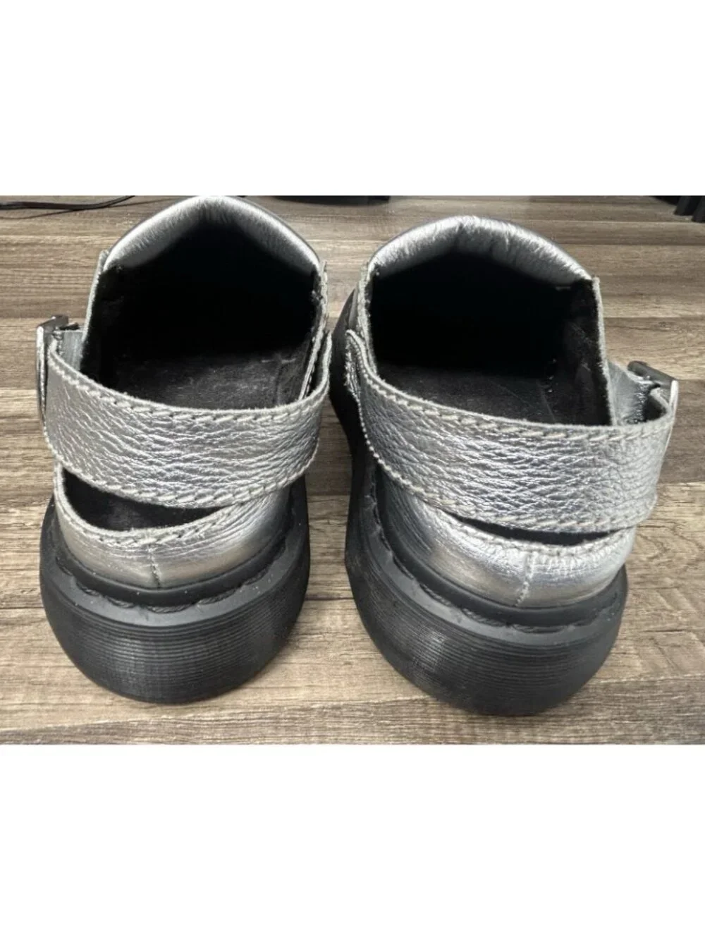Dr. Martens Laketen Silver Metallic Leather Slingback Mules Mens 10 / Womens 11
